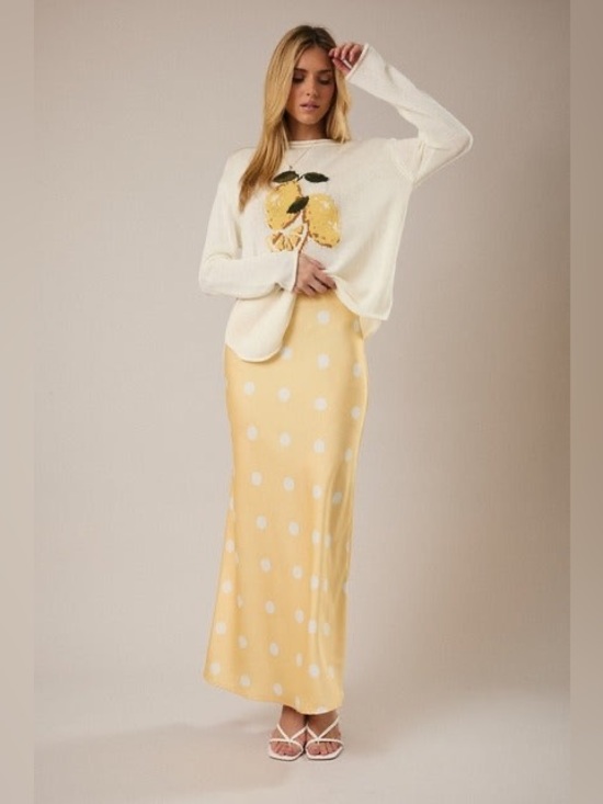 Sunday Edition Dresses & Skirts - Polka Dot Satin Maxi Skirt with Elastic Waist - Sunday Edition
